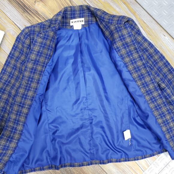 Vintage Joan Leslie Wool Blazer Jacket Blue Gray Plaid Lined Petite 12P / M - Picture 6 of 11